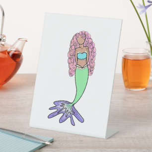 Expositor En L sirena arcoíris rosa azul morado verde negro rizad
