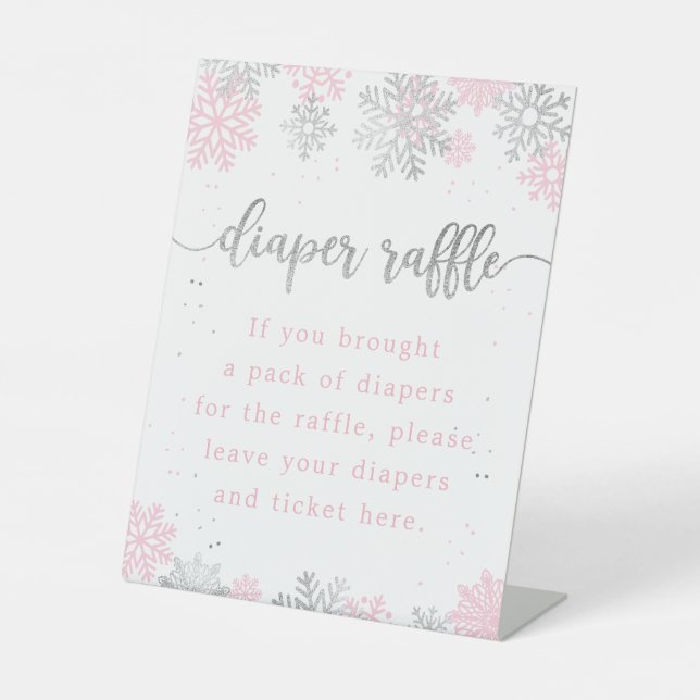 Expositor En L Snowflakes Pink Silver Diaper Raffle Baby Shower (Anverso)