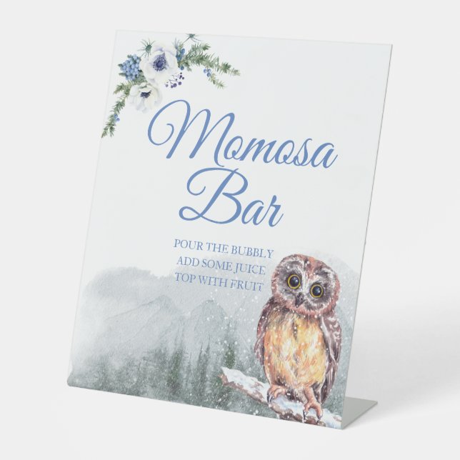 Expositor En L Snowy Winter Owl Baby Shower Momosa Table Rótulo (Anverso)
