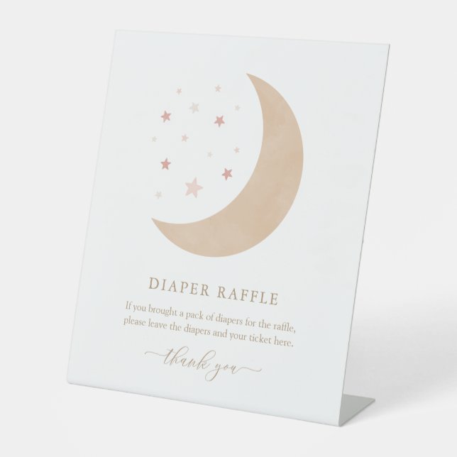 Expositor En L Sobre la luna Chica rosa Baby Shower Diaper Raffle (Anverso)