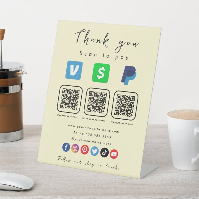 Expositor En L Soft Groovy Multi QR Code Paypal Venmo Cash App (In Situ)