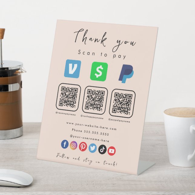 Expositor En L Soft Peach Multi QR Code Paypal Venmo Cash App (In Situ)