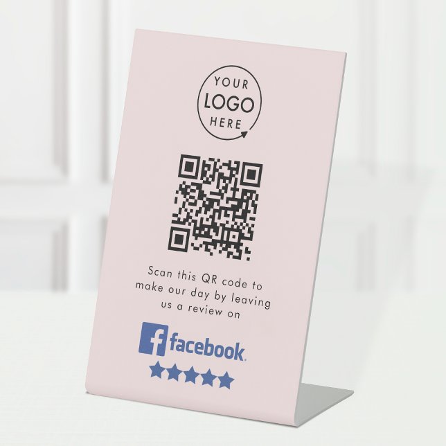 Expositor En L Solicitud de revisión de Facebook | QR Code Pink B (Gain Facebook reviews & grow your business with this rating request editable tabletop sign.)