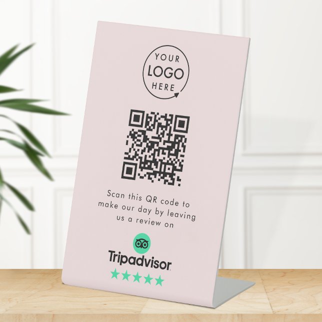 Expositor En L Solicitud de revisión de Tripadvisor | QR Code Pin (Gain Tripadvisor reviews & grow your business with this rating request editable tabletop sign.)