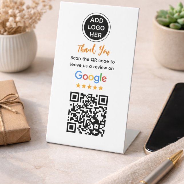 Expositor En L Solicitud Simple de Reseña de Google para Pequeñas (Simple Google Review Request Modern Small Business Pedestal Sign)