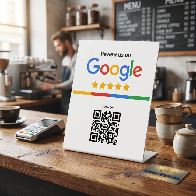 Expositor En L Soporte de código QR de reseñas de Google (Google Review QR Code Standee Pedestal Sign
)