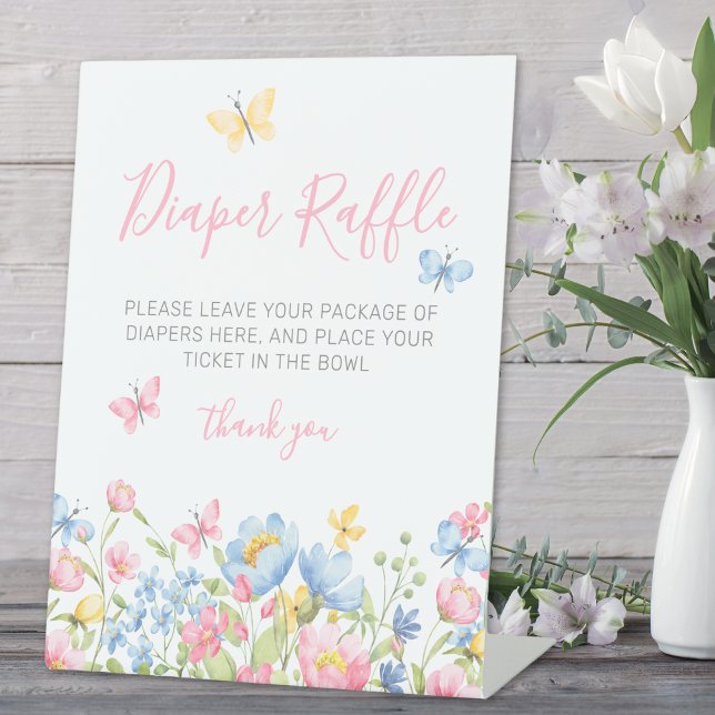 Expositor En L Sorteo de Pañales Baby Shower Wildflower (Diaper Raffle Wildflower Baby Shower Pedestal Sign )