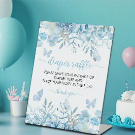 Expositor En L Sorteo de Pañales Floral Azul Baby Shower