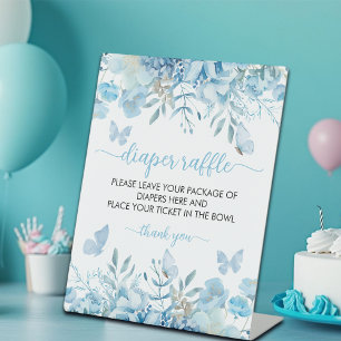 Expositor En L Sorteo de Pañales Floral Azul Baby Shower 