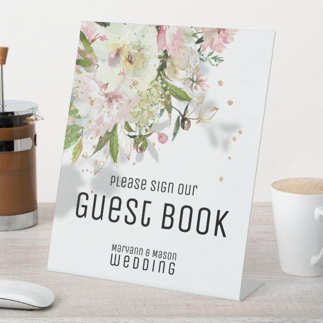 Expositor En L Sparkling Rubor & White Guest Book Pedestal Rótulo (In Situ)