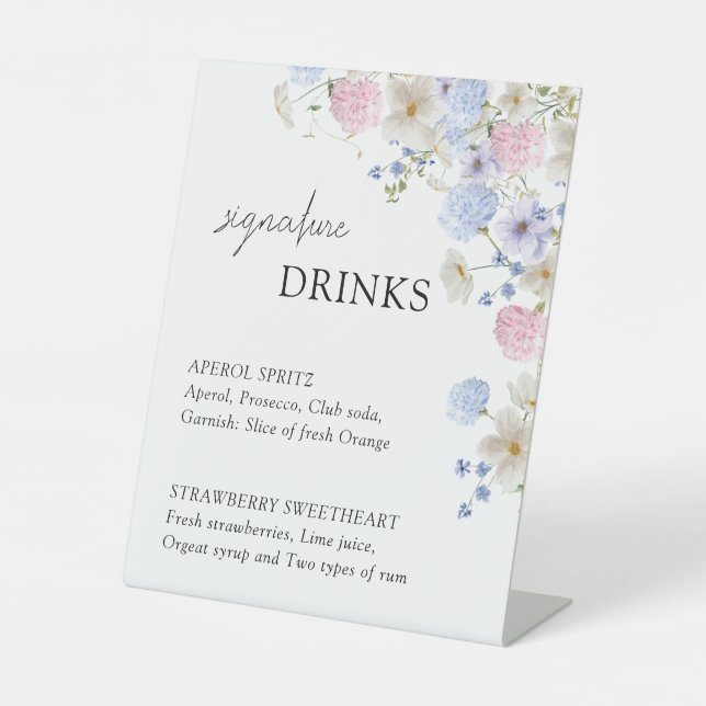 Expositor En L Spring Purple Pink Wildflowers Wedding Bar Menu (Anverso)