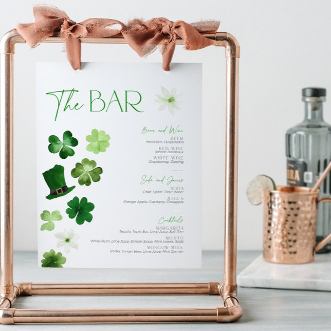 Expositor En L St. Patrick's Day Bridal Bar Menu Cocktail Drinks (St. Patricks Day Bar Menu Sign)