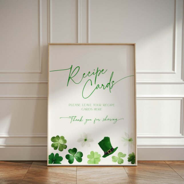 Expositor En L St. Patricks Day themed green Bridal Recipe Card (Recipe card sign for bridal shower with St. Patrick's Day theme)