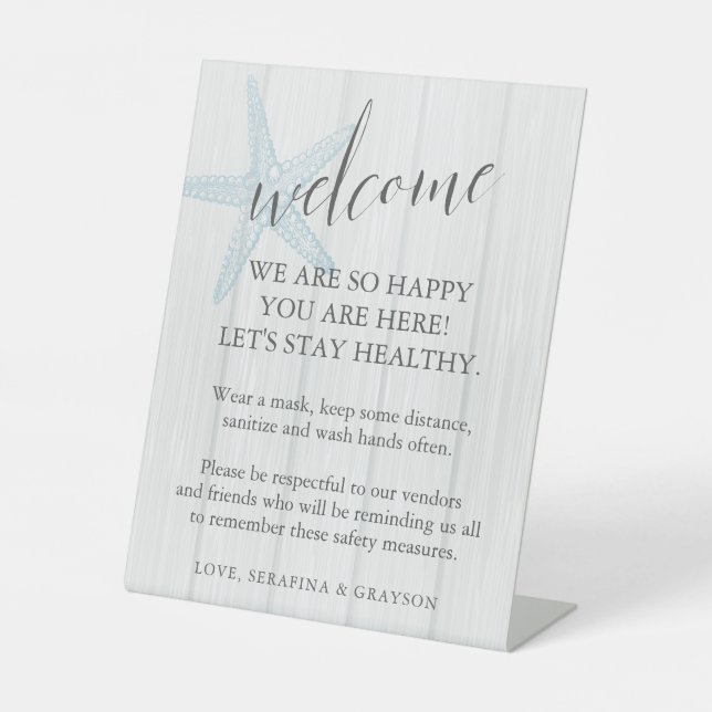 Expositor En L Starfish Beach Rústica Boda Máscara Seguridad (Anverso)