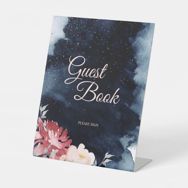Expositor En L Starry Night Floral Boda Guest Book (Anverso)