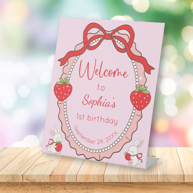 Expositor En L Strawberry Bunny Pink Frame Welcome Birthday (Subido por el creador)