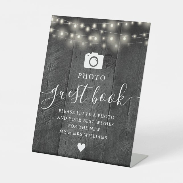 Expositor En L String Lights Black Barn Wood Photo Guest Book (Anverso)