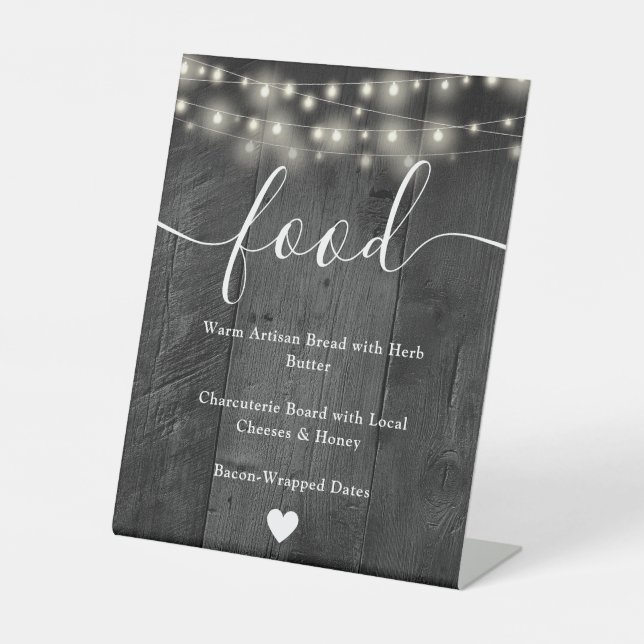 Expositor En L String Luces Rustic Black Barn Wood Food Menu (Anverso)