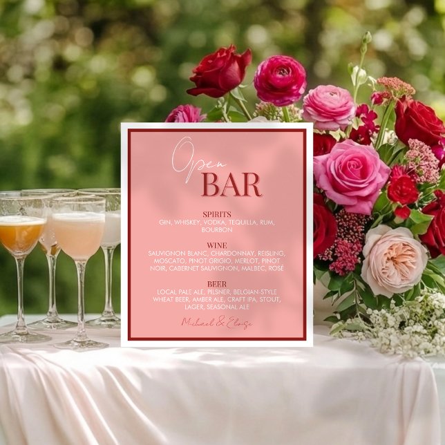 Expositor En L Stylish Pinky Pink Open Bar Wedding (Accent your cocktail hour bar in style with this Stylish Pinky Pink Open Bar Wedding Sign!)