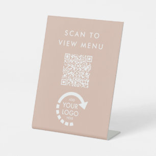 Expositor En L SU PROPIO LOGO Beige Código QR Rótulo de menú