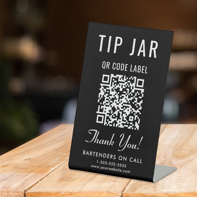 Expositor En L Sugerencia Jar Código QR Pestaña negra (Empower your customers to tip conveniently and securely with just a scan – no more fumbling for cash)