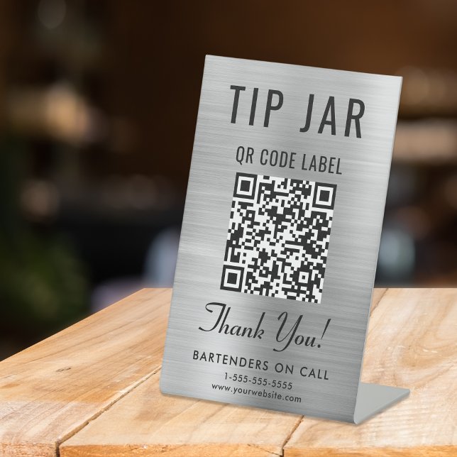 Expositor En L Sugerencia Jar QR Código Plata Tabulador (Empower your customers to tip conveniently and securely with just a scan – no more fumbling for cash)