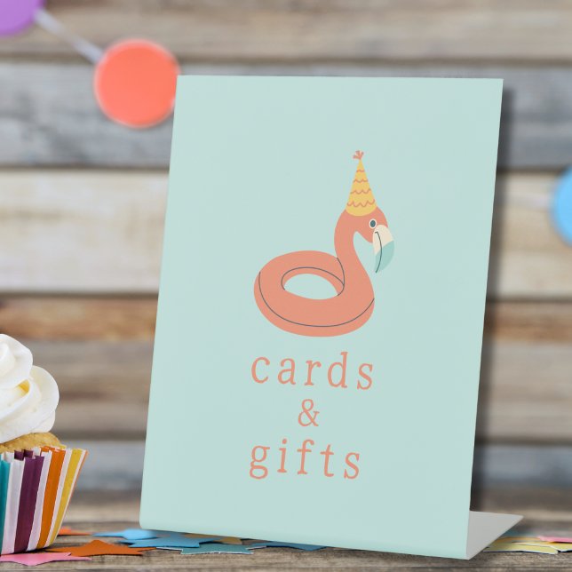 Expositor En L summer flamingo popsicle kids birthday pool party (flamingo birthday pool party custom cards and gifts table pedestal sign )