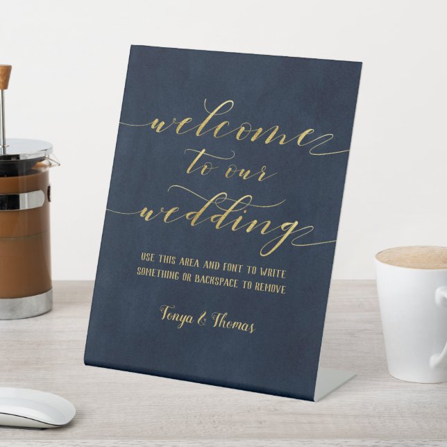 Expositor En L Swash Font Calligraphy Navy Boda de bienvenida Gol (In Situ)