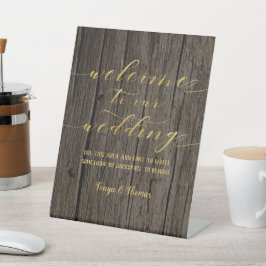Expositor En L Swash Font Calligraphy Wood & Gold Welcome Boda