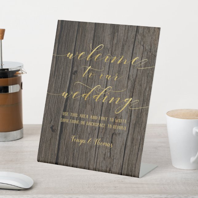 Expositor En L Swash Font Calligraphy Wood & Gold Welcome Boda (In Situ)
