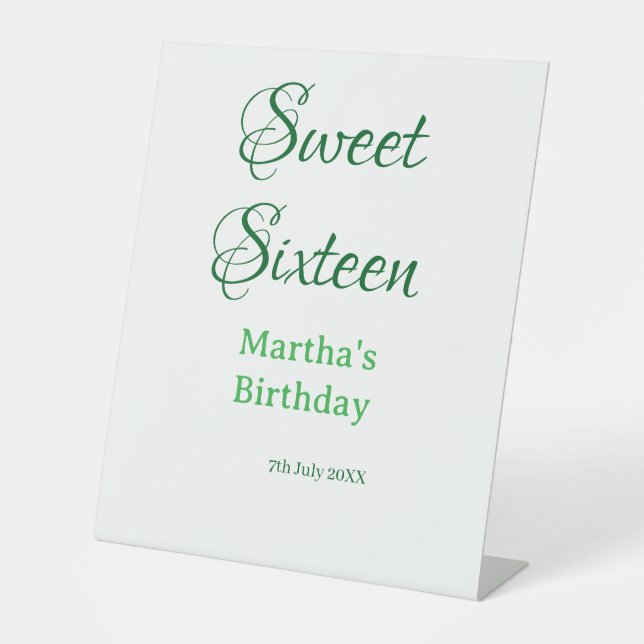 Expositor En L Sweet Sixteen green name date calligraphy boho ret (Anverso)