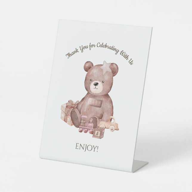 Expositor En L Sweet Teddy Bear Baby Shower Pedestal Sign (Anverso)