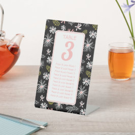 Expositor En L Tabla de asientos florales en blanco y negro #