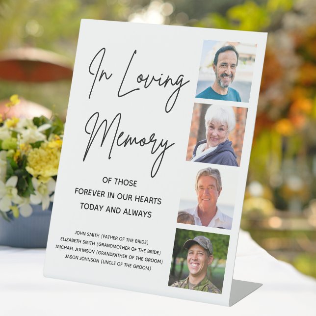 Expositor En L Tabla de memorias de Boda de nombres personalizado (Photo Collage Custom Names Wedding Memorial Table Pedestal Sign
)