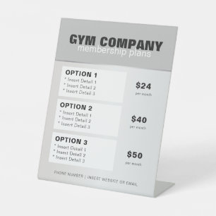 Expositor En L Tabla de precios de afiliación de gimnasio