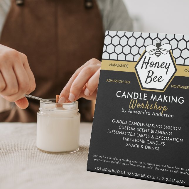 Expositor En L Taller moderno de miel de abeja negro (Modern Honey Bee Honeycomb Black Yellow Workshop Pedestal Sign)