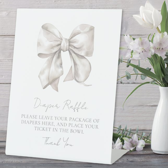Expositor En L Tarjeta de cierre Bow Baby Shower Diaper Raffle (Bow Baby Shower Diaper Raffle Enclosure Card Pedestal Sign)