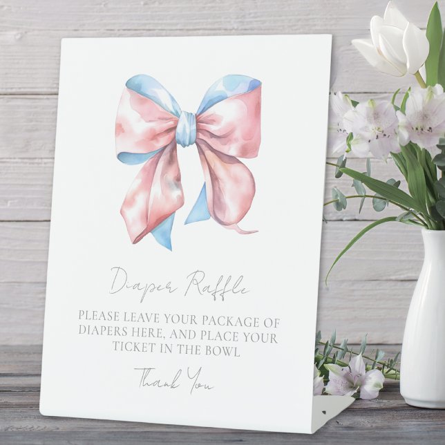 Expositor En L Tarjeta de cierre Bow Baby Shower Diaper Raffle (Bow Baby Shower Diaper Raffle Enclosure Card Pedestal Sign)