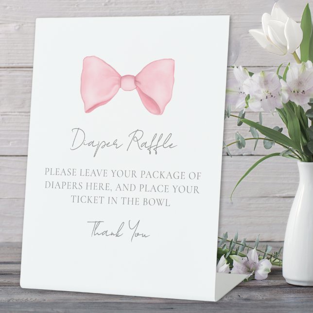 Expositor En L Tarjeta de cierre de Raffle Baby Shower Diaper de  (Pink Bow Baby Shower Diaper Raffle Enclosure Card Pedestal Sign)