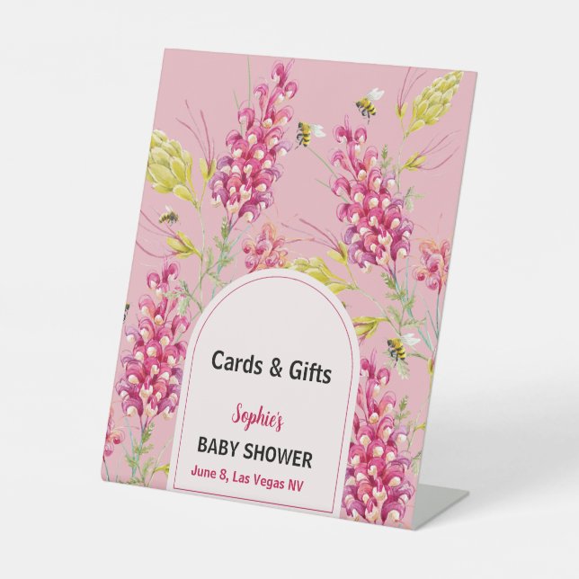 Expositor En L Tarjeta de señaligen de regalos y flores rosadas d (Anverso)