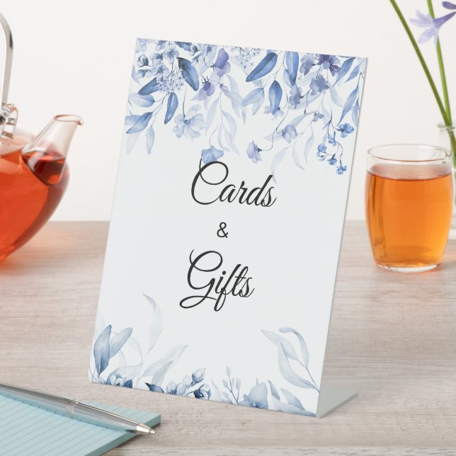 Expositor En L Tarjeta floral azul Baby Shower y regalos (In Situ)