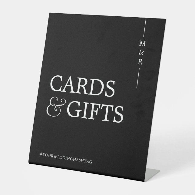 Expositor En L Tarjeta monograma y regalos Boda blanco y negro (Anverso)