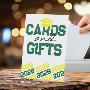 Expositor En L Tarjeta Verde y Amarilla y Regalos Mesa de Graduac