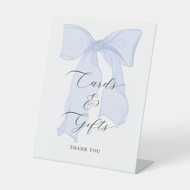 Expositor En L Tarjetas Baby Shower Blue Bow y regalos (Anverso)