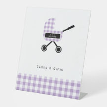 Tarjetas Baby Shower Lavender Gingham Pram