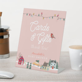 Expositor En L Tarjetas Baby Shower rosadas de Holiday Town