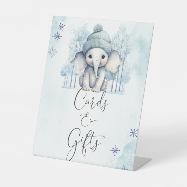 Expositor En L Tarjetas Baby Shower y regalos de Winter Elephant  (Anverso)