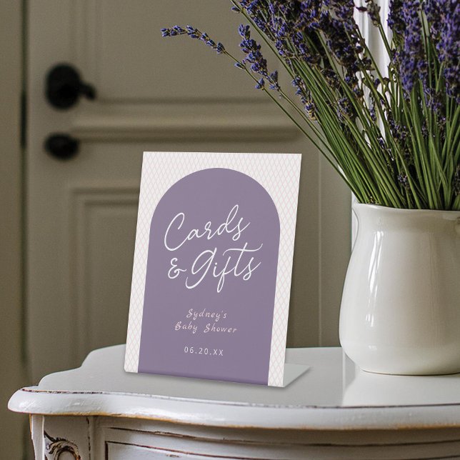 Expositor En L Tarjetas blancas rosadas púrpura y regalos (Preview of an 8" x 10" sign)