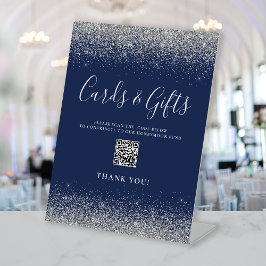 Expositor En L Tarjetas de boda azul marino con código QR para re