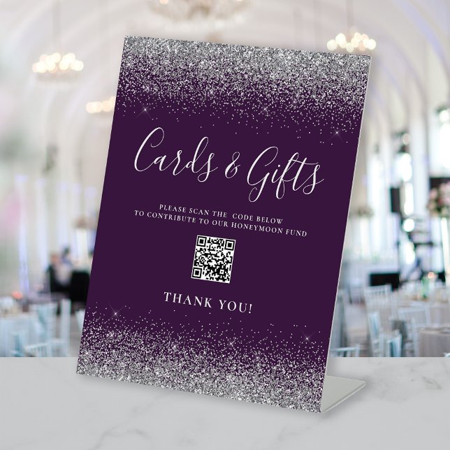 Expositor En L Tarjetas de boda con brillo plateado y morado Códi (Subido por el creador)